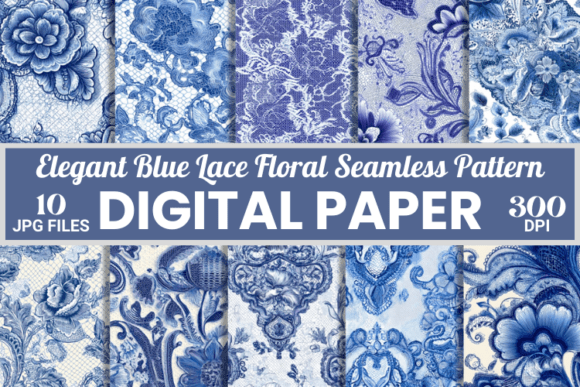 Download Elegant Blue Lace Shabby Floral Patterns - Premium Bundle